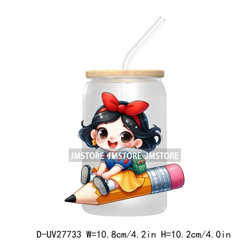 Cartoon Princess Back To School UV DTF Transfer Stickers Decals For Libbey Cold Cups Mugs Tumbler First Day Of School Students