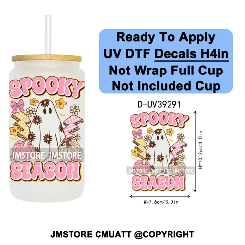 Retro Spooky Season Halloween Ghost Boo Gift UV DTF Transfer Stickers Decals Ready To Apply Waterproof For 16OZ Libbey Glass Can