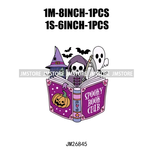 Hot Cute Spooky Ghouls Boo Read Club Bookish Halloween DTF Printing Iron On Transfer Stickers Ready To Press For Hoodies Bags