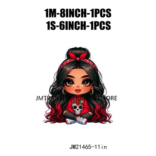 New Chibi Chicana Lovely Bow Rose Baby Girls Latina Princess Iron On DTF Heat Transfer Stickers Ready To Press For Clothing