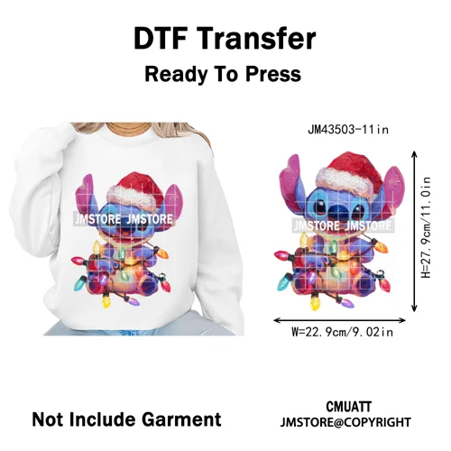 Cute Cartoon Characters Merry Christmas Holiday Gifts Xmas Iron on Washable DTF Heat Transfer Sticker Ready to Press for Clothes