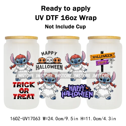 Happy Halloween Cartoon Killers Spooky Season UV DTF Wraps Transfer Sticker Selfadhesive Waterproof For 16OZ Libbey Glass Can