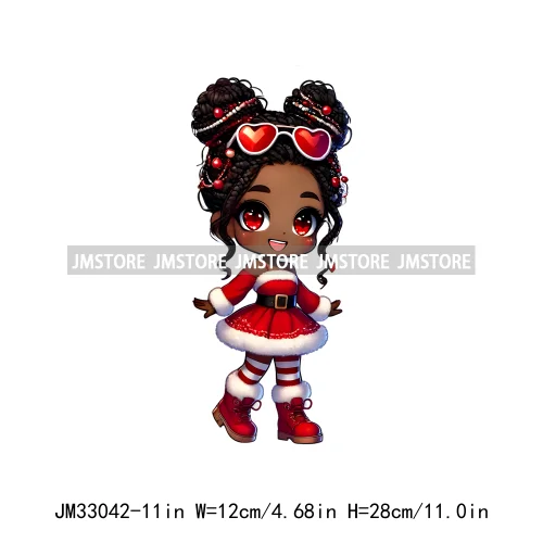 Cute Santa Hat Baby Afro Girls Coquette Bow Christmas Festive Holiday Iron On DTF Transfer Stickers Ready To Press For Clothing