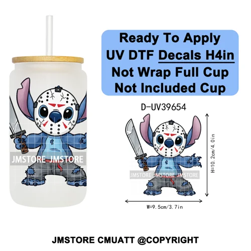 Halloween Cartoon Characters UV DTF Transfer Stickers Decals Ready To Apply Waterproof For 16OZ Libbey Glass Can Cups Tumbler