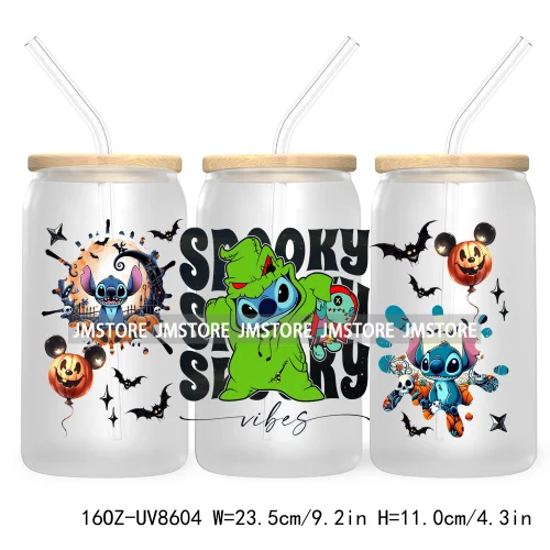 Spooky Vibes Halloween Princess 16OZ UV DTF Cup Wrap Transfer Stickers Custom Label Durable Waterproof Logo For Libbey Glass Can