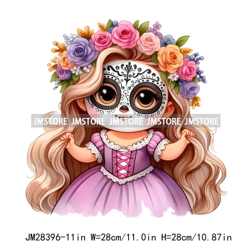 Washable Day Of The Dead La Catrina Dolls Designs Cartoon Princess Hispanic Girly Iron On DTF Transfers Stickers For Hoodies