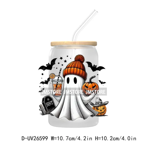 Cute Ghost Spooky Halloween UV DTF Transfer Stickers Decals For Libbey Cold Cups Mugs Tumbler Waterproof DIY Custom Logo Labels