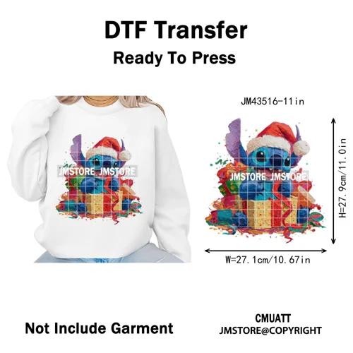 Cute Cartoon Characters Merry Christmas Holiday Gifts Xmas Iron on Washable DTF Heat Transfer Sticker Ready to Press for Clothes