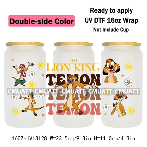 Double Side Color Cartoon Lion UV DTF Cup Wrap Transfer Stickers For 16oz Libbey Glass Beer Selfadhesive Waterproof Adhesive