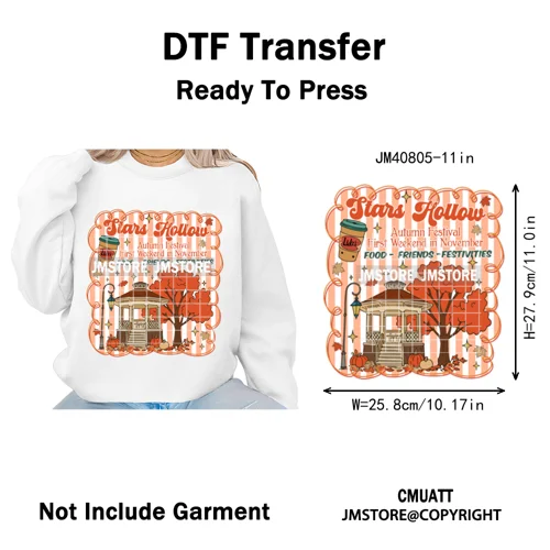 Autumn Festival Fall Season Stars Movie Girls Town Book Lover Iron on Washable DTF Transfers Stickers Ready to Press for Hoodies