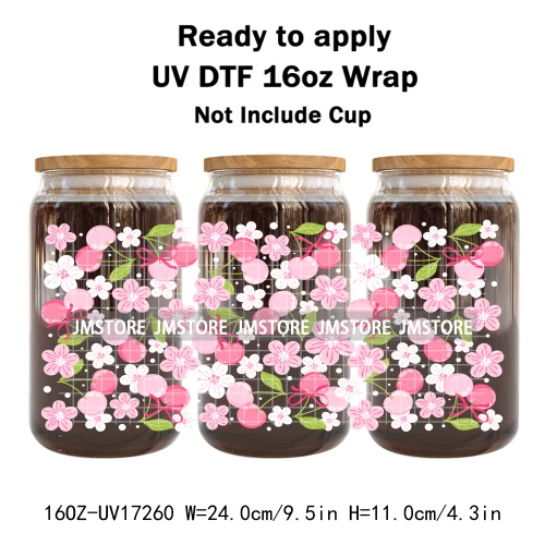 Coquette Floral Self Love Affirmations UV DTF Stickers Ready To Transfer Cup Wrap Custom Labels DIY Craft For Libbey Can Glass
