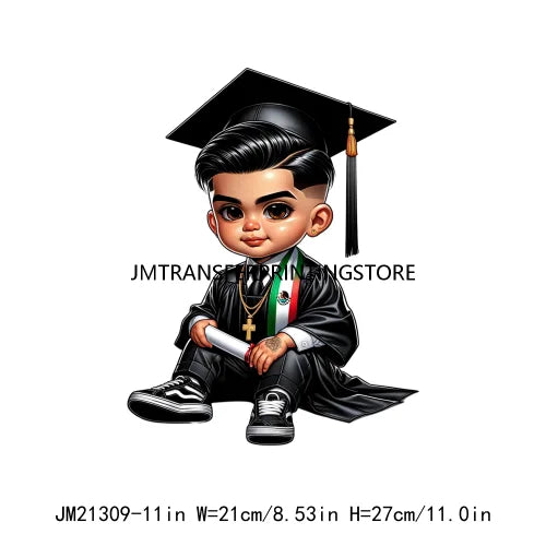 Chicano Graduation Chibi Style Boy Logos Si Se Pudo Educated Latino Double Trouble Man DTF Heat Transfer Stickers For Clothes