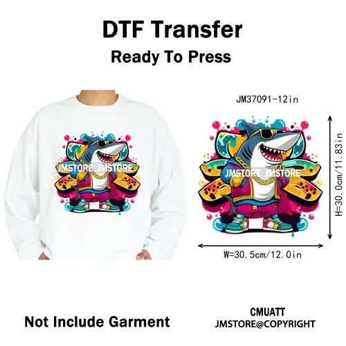 12in Urban Gangster Rich Money Lion Beats Shark Vibes Iron on DTF Thermal Transfers Stickers Ready to Press for T-shirts Bags