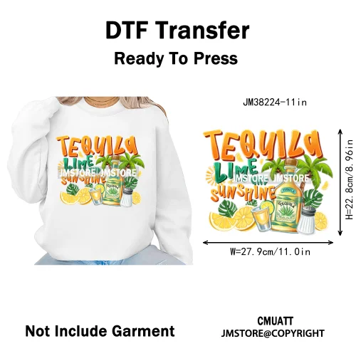Tropical Summer Tequila Cocktail Drink Sunsets Salty Beach Vibes Logo Iron on DTF Transfers Stickers Ready to Press for Clothing