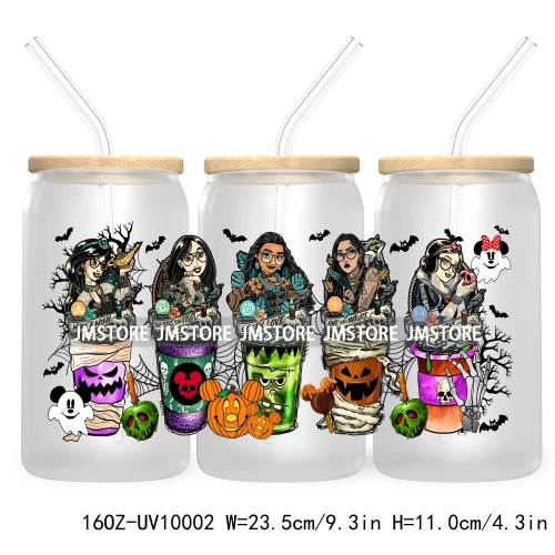 Halloween Coffee Cups UV DTF Sticker For 16OZ Libbey Glass Cup Can Cartoon Princess Wrap Transfer Stickers Custom Labels Logo