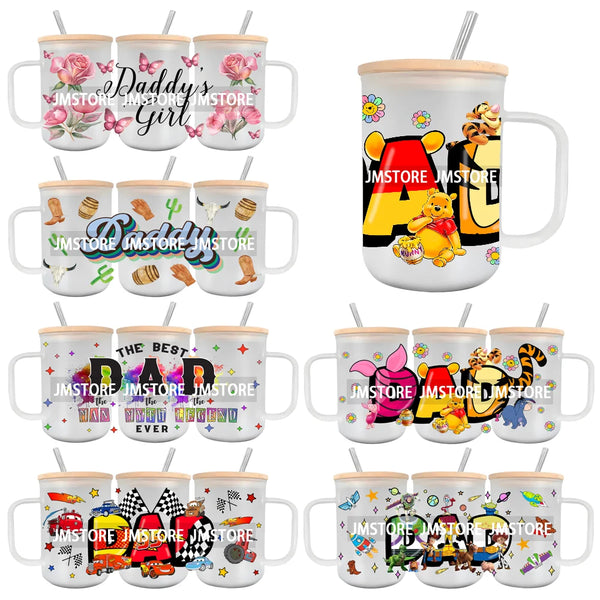 Dad Papa Cartoon Movie Character UV DTF Glass Can Wrap For 15OZ Mug Cup Transfer Stickers DIY Custom Logo Labels Father's Day