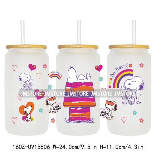 Cartoon Dogs Back To School UV DTF Wraps Transfer Sticker Selfadhesive Waterproof High Quality For 16OZ Libbey Glass Can Tumbler