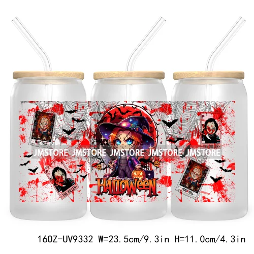 Horror Characters 16OZ UV Cup Wrap DTF Transfer Stickers For Libbey Glass Can Cups Tumbler Waterproof Labels Halloween Skull