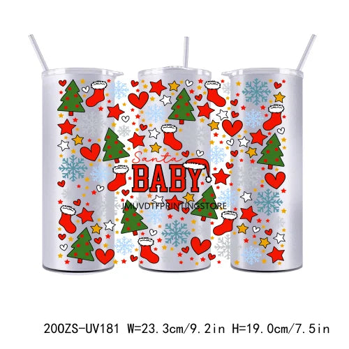 Dreaming Of A Pink Christmas 20OZ UV DTF Tumbler Straight Wrap Transfers Stickers Custom Labels DIY Durable Waterproof Logo