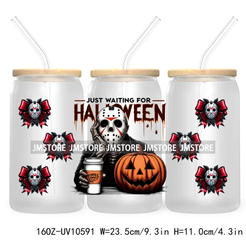 Horror Princess Halloween 16OZ UV DTF Cup Wrap Transfer Stickers Movie Killers Custom Labels For Libbey Glass Can Trick Or Treat