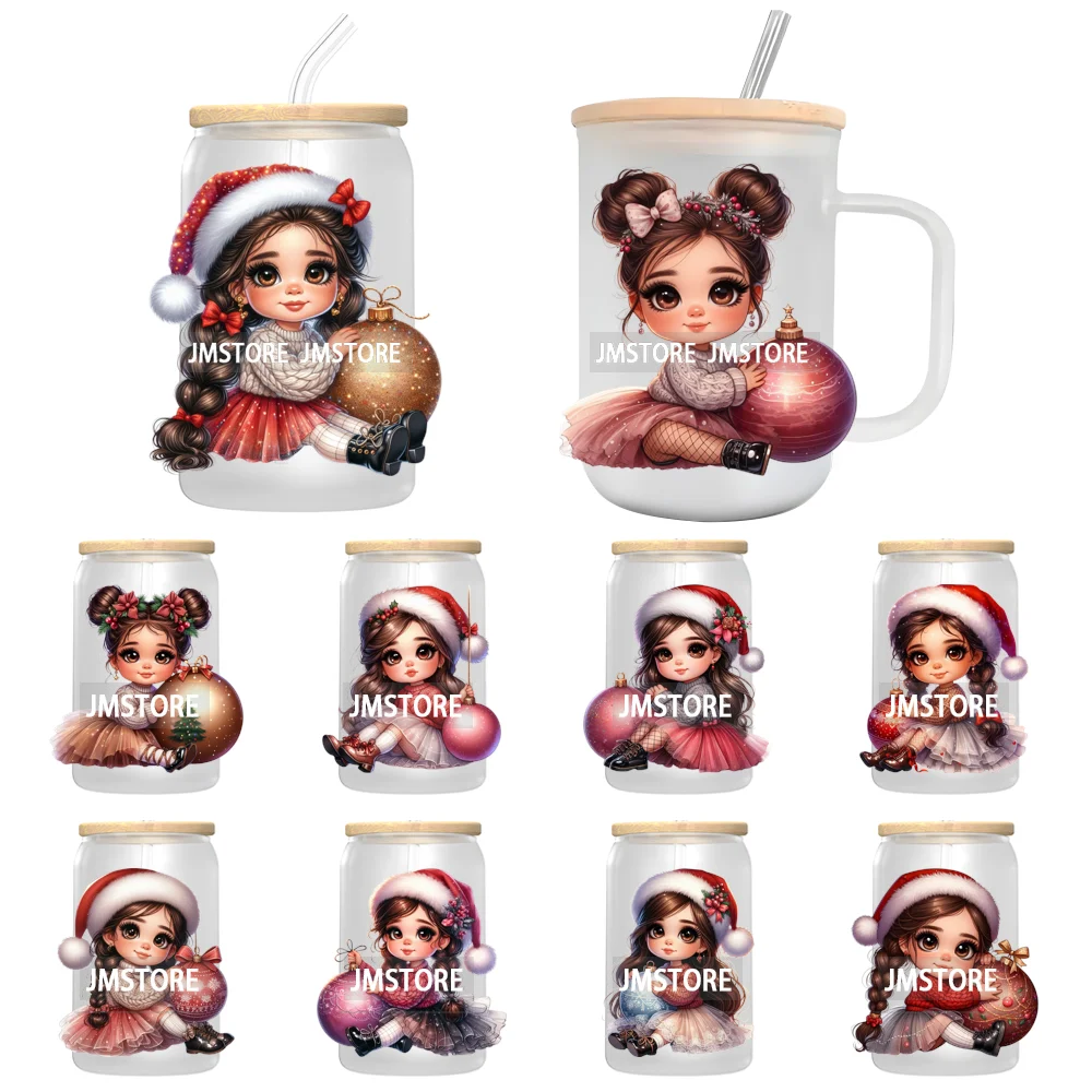 Chibi Cute Mexican Christmas Baby Girl UV DTF Decals Ready To Apply Waterproof Transfer Stickers For 16OZ Libbey Glass Can Mugs