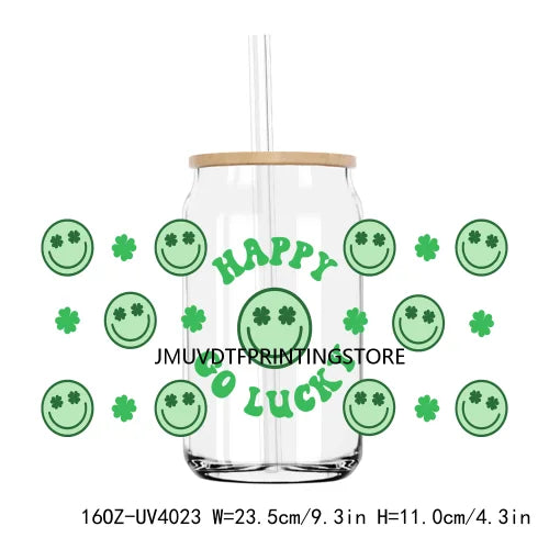 Lucky Blessed 16OZ UV DTF Cup Wrap Transfers Stickers Shamrock Four Leaf Custom Labels DIY Waterproof Logo For Libbey Glass Can