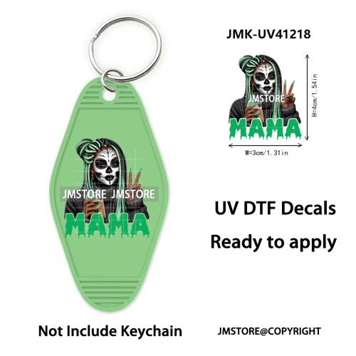 Horror Character Mama Coffee Lover UV DTF Motel Keychain Decal Ready To Ship Durable Transfer Stickers Prints For Hotel Keychain