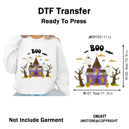 Sweet Spooky Ghost Boo Coquette Pumpkins Halloween Skeleton Iron on DTF Washable Transfers Stickers Ready to Press for T-shirts
