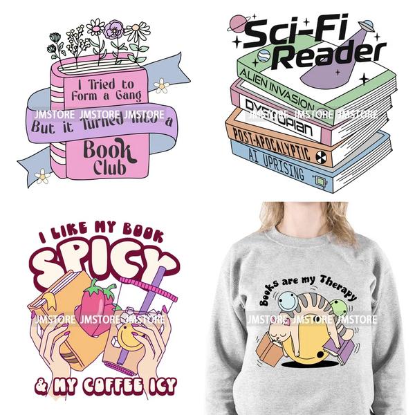 Happiest Reading Spooky Mystery Fantasy Reader Affirmation Positive Quotes Book Club DTF Iron On Transfers Stickers For T-shirts