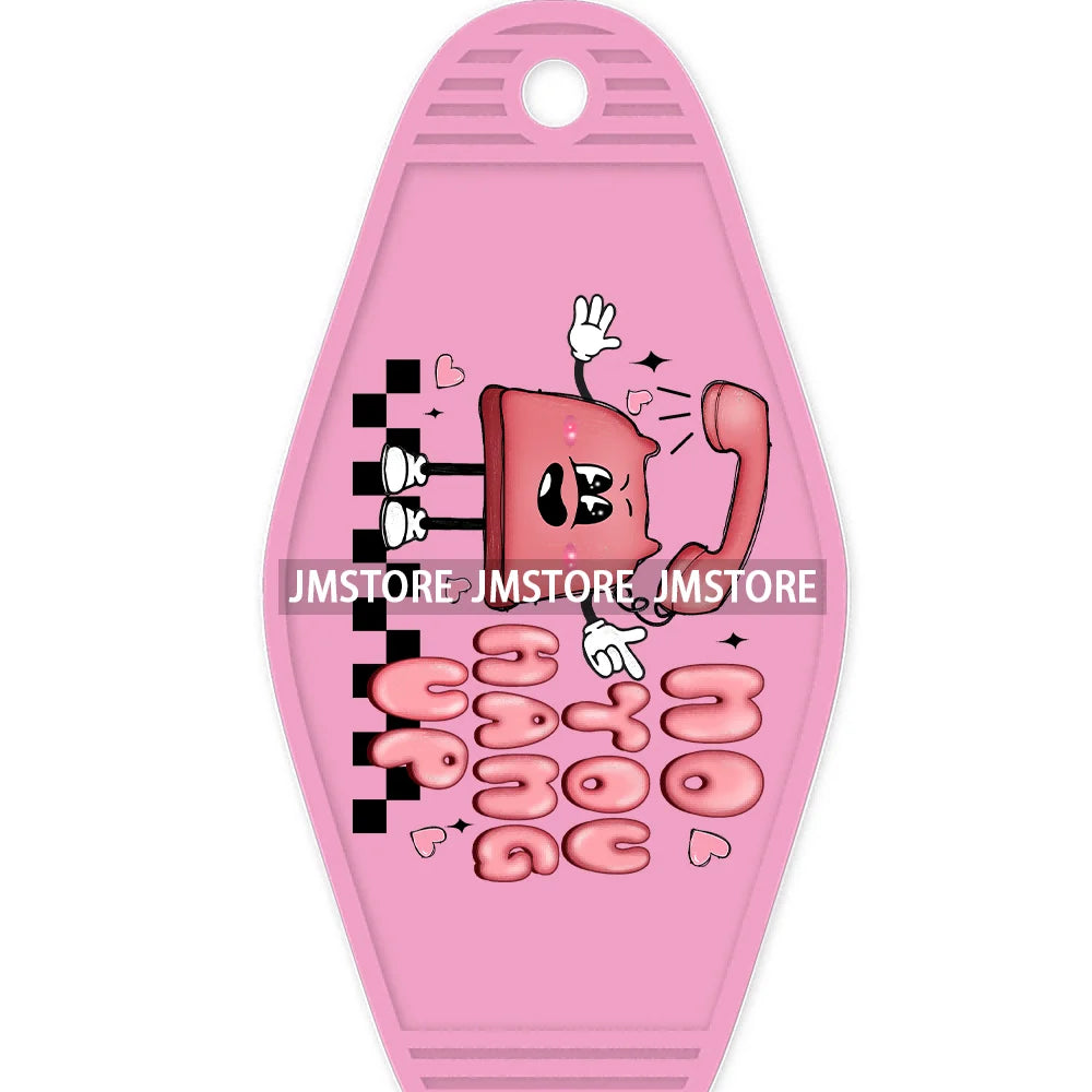 Pink Cowgirl Valentine's Day Candy Hearts High Quality WaterProof UV DTF Sticker For Motel Hotel Keychain Leopard Love Vibes