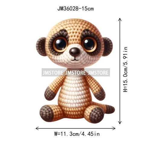 15cm 5.9in Colorful Cute Needle Hook Animal Iron On DTF Heat Transfer Sticker For Clothes Print Vinyl Washable T-Shirt Appliques