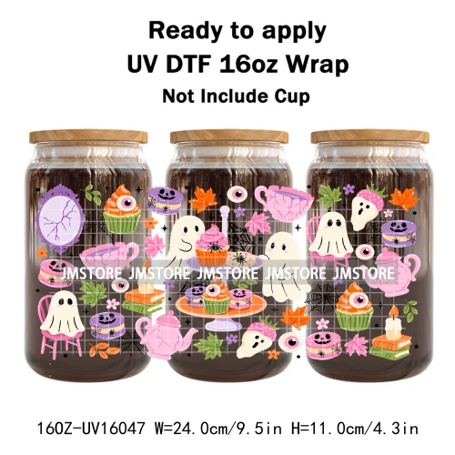Spooky Boo Halloween Fall Bookish Ghost UV DTF Stickers Ready To Transfer Cup Wrap Custom Labels For Libbey Can Glass Tumbler