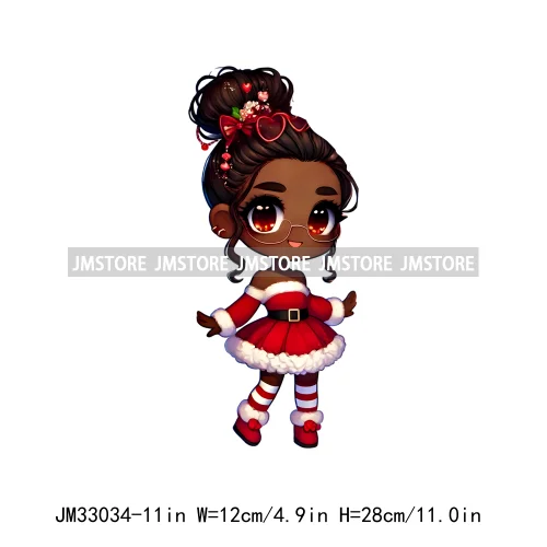 Sweet Santa African American Girly Christmas Character Holiday Vibes Xmas Iron On DTF Transfers Stickers Ready To Press T-shirts