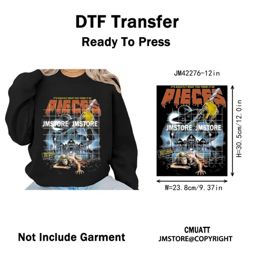 Horror Characters Halftone Movie Shows Scary Halloween Vibes Iron on DTF Washable Transfers Stickers Ready to Press for Clothing