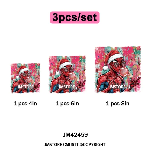 Funny Brushstroke Bubble Cartoon Christmas Killer Movie Xmas Iron on DTF Washable Transfers Stickers Ready to Press for Textiles