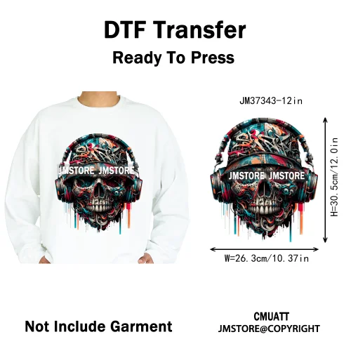 12in Colorful Graffiti Streetwear Skeleton Game Over Iron on DTF Thermal Transfers Stickers Printing Ready to Press for T-shirts