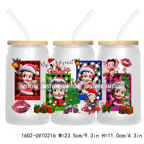 Mouse Christmas Cartoon Friends 16OZ UV DTF Cup Wrap Transfer Stickers Princess Custom Labels Waterproof For Libbey Glass Can