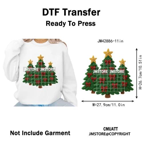Funny Faux Yarn Crochet Christmas Tree Santa Winter Season Iron on DTF Washable Transfers Stickers Ready to Press for Textiles