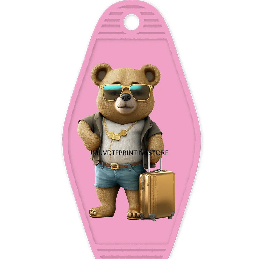 Cool Hustle Dog With Money High Quality WaterProof UV DTF Sticker For Motel Hotel Keychain Urban Street Teddy Bear