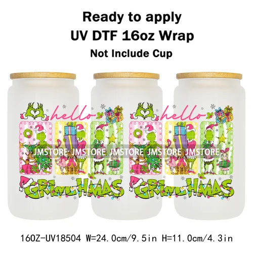 Mean Guy Christmas Movie Vacation Holiday 16OZ UV DTF Cup Wraps Ready To Apply Waterproof Transfer Stickers For Libbey Glass Can