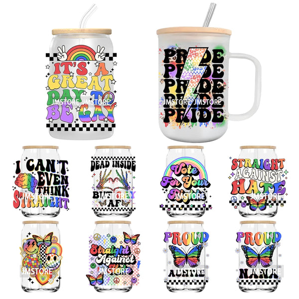 Retro Rainbow Butterfly Pride UV DTF Transfer Stickers Decals For Libbey Cold Cups Mug Tumbler Custom Waterproof Logo Proud Mama