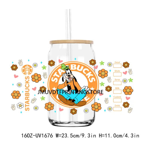 Cute Bear And Cat Coffee UV DTF Sticker For 16OZ Libbey Glass Cup Can Cartoon Cars Wrap Transfer Sticker Custom Labels DIY Logo