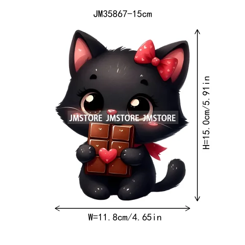 15cm 5.9in Kids Cute Flower Heart Love Valentine Black Cat Iron On Heat Transfer Sticker For Clothes Print Vinyl Washable Decal