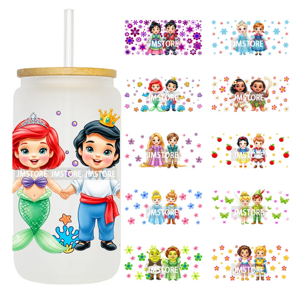 Kids Cartoon Character Flowers Butterfly 16OZ UV DTF Cup Wraps Ready To Apply Waterproof Transfer Stickers For Libbey Glass Can