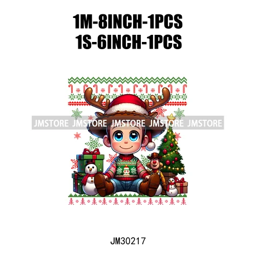 Cartoon Christmas Character Ugly Sweater Friends Deer Winter Holiday Gifts Iron On DTF Heat Press Transfers Stickers For Hoodies
