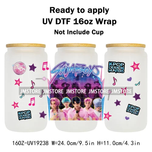 Kpop Saja Boys Bands Demon Hunter UV DTF Wraps Transfer Sticker Selfadhesive Waterproof High Quality For 16OZ Libbey Glass Can