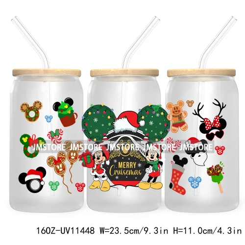 Merry Christmas Cartoon Couple 16OZ UV DTF Cup Wrap Ready To Apply For Libbey Glass Can Cup Tumbler Gingerbread Candy Cane Mouse