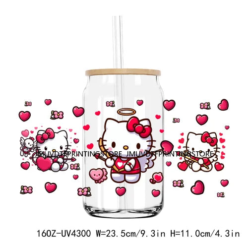 Candy Heart Cartoon Characters Couple UV DTF Sticker For 16OZ Libbey Glass Cup Can Wrap Transfer Sticker Custom Labels DIY Logo