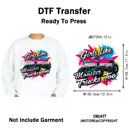 12in Monster Trucks Are My Jam Urban Graffiti Racing Rules Iron on Washable DTF Transfers Stickers Ready to Press for Clothing