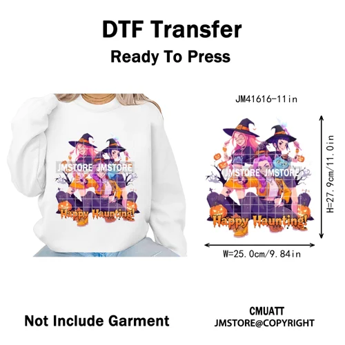 Happy Hunting Halloween Kpop Pumpkin Witch Boys Girl Dinner Iron on DTF Washable Transfers Stickers Ready to Press for T-shirts